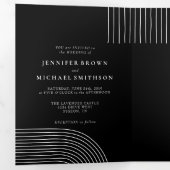 白黒幾何学的モダン線結婚画 三つ折りカード (内部最初)