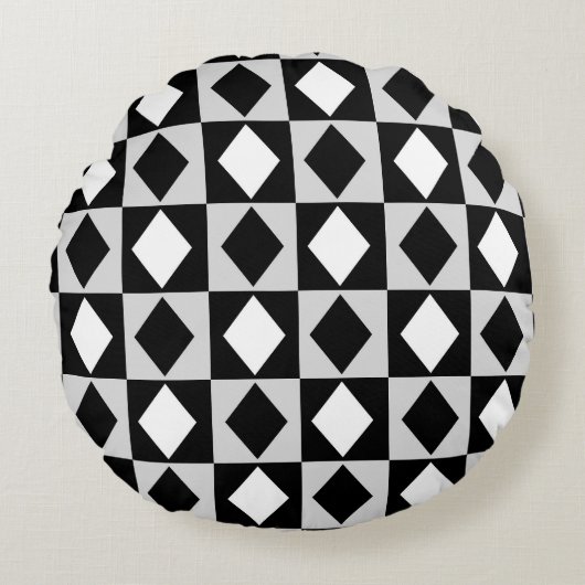 白黒幾何学的ロムバスダイヤモンド ラウンドクッション (正面)