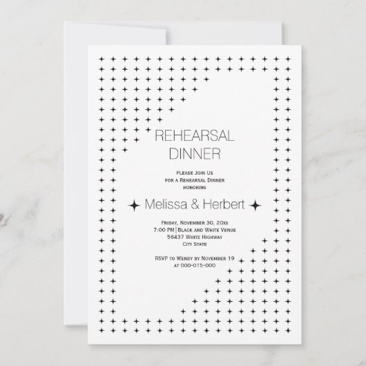 白黒幾何結婚リハーサルディナー 招待状 (正面)