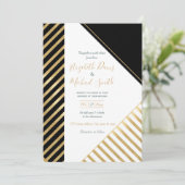 白黒幾何金ゴールドストライプモダンデザイン 招待状 (スタンド正面)