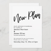 白黒延期結婚の新しいプラン更新カード 招待状 (正面/裏面)