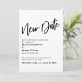 白黒延期結婚の新しい日付更新カード 招待状 (スタンド正面)