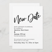 白黒延期結婚の新しい日付更新カード 招待状 (正面/裏面)