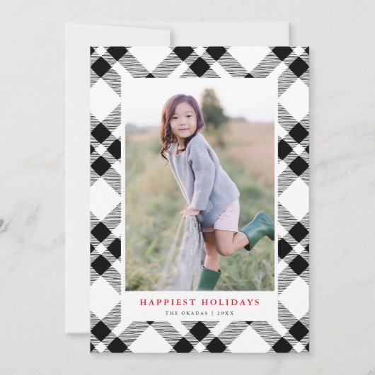 白黒引き抜き格子模様クリスマスフォト シーズンカード (正面)