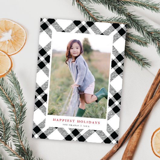 白黒引き抜き格子模様クリスマスフォト シーズンカード