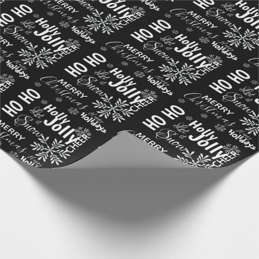 白黒引用文スノーフレークメリークリスマス ラッピングペーパー (角)