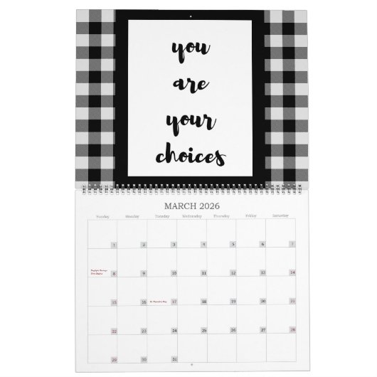 白黒引用文タイポグラフィ カレンダー (3月 2026)