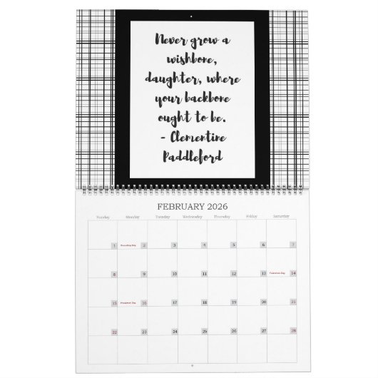 白黒引用文タイポグラフィ カレンダー (2月 2026)