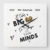 白黒引用文先生評価ハート名 スクエア壁時計 (正面)