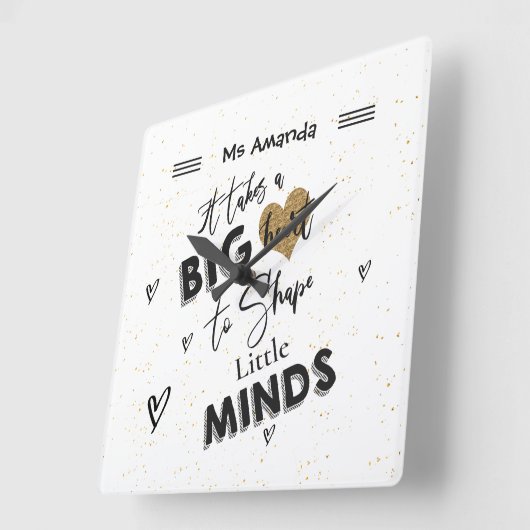 白黒引用文先生評価ハート名 スクエア壁時計 (傾斜)