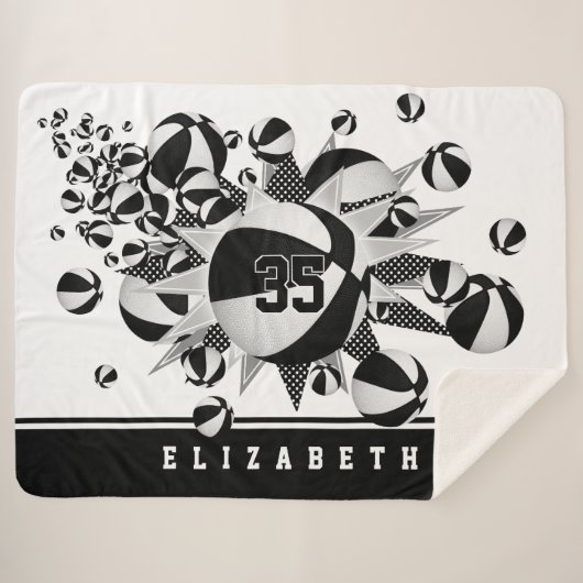 白黒彼女のスポーツルームバスケットボールの星 シェルパブランケット (正面(横))