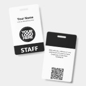 白黒従業員名会社ロゴQrコード バッジ (Front & Back)