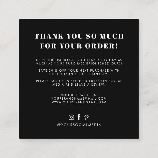 白黒得好素晴らしき感謝してい スクエア名刺 (裏面)