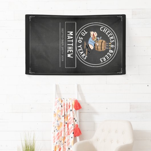 白黒応援とビール50誕生日 横断幕 (インサイチュ)