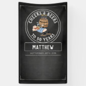 白黒応援とビール50誕生日 横断幕 (縦)