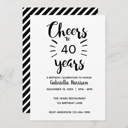 白黒応援～40歳の誕生日 招待状 (正面/裏面)