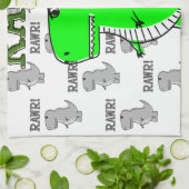 白黒怒のパターンで可愛いTレックス キッチンタオル (折り畳み)