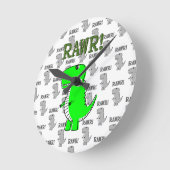 白黒怒のパターンで可愛いTレックス ラウンド壁時計 (傾斜)