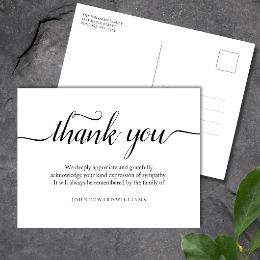 白黒悔やみや弔慰ありがとうはがき ポストカード