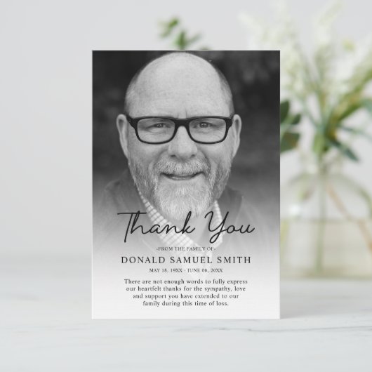 白黒悔やみや弔慰葬儀写真 サンキューカード (スタンド正面)