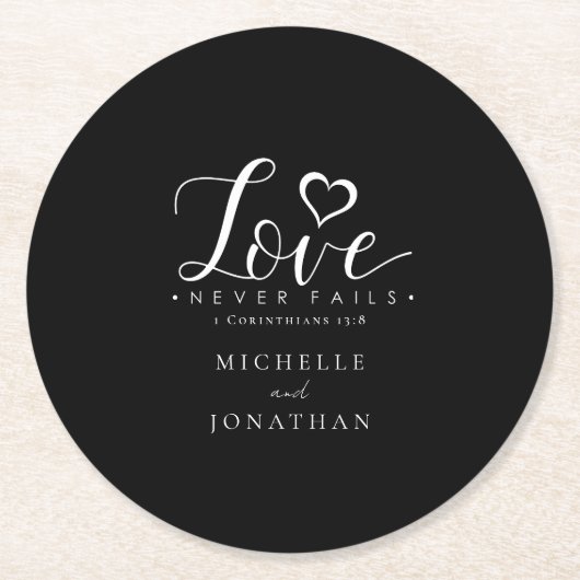 白黒愛は聖書の聖句を決して破らない結婚 ラウンドペーパーコースター (正面)