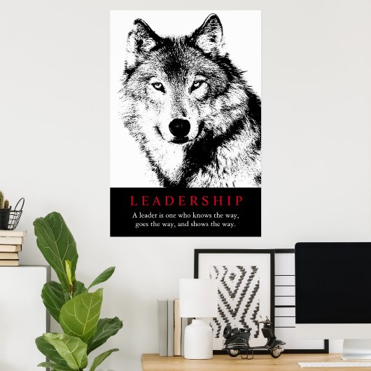 白黒感動的リーダーシップ・ウルフ ポスター (ホームオフィス)