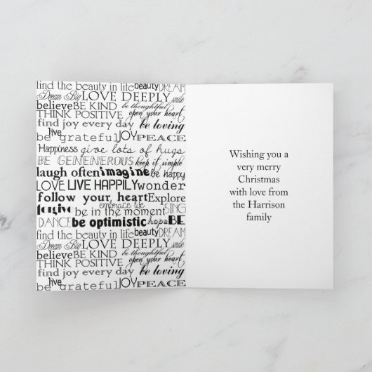 白黒感動的ワーズクリスマス カード (内部)