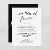 白黒慈善事業に代わる結婚式の引き出物 エンクロージャーカード (正面/裏面)