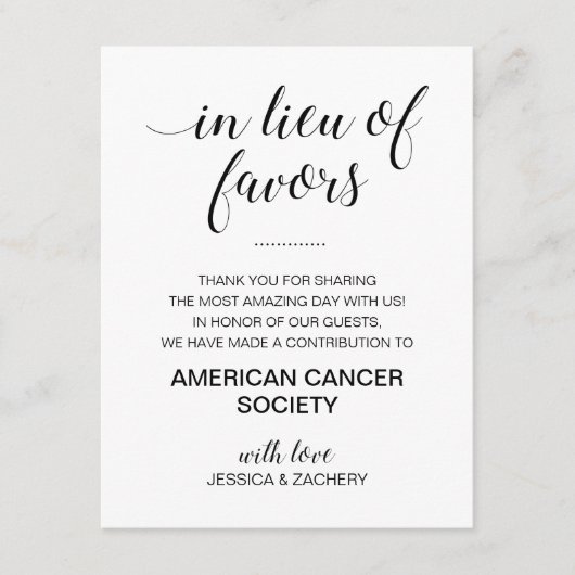 白黒慈善事業に代わる結婚式の引き出物 エンクロージャーカード (正面)