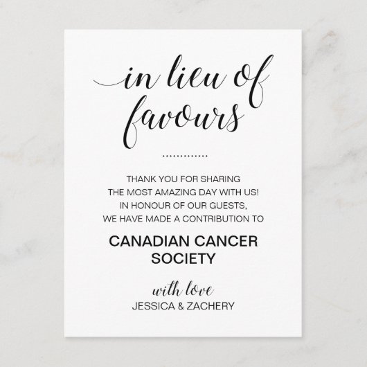 白黒慈善事業に代わる結婚式の引き出物 エンクロージャーカード (正面)