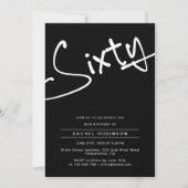 白黒成人60歳の誕生日パーティー 招待状 (正面)