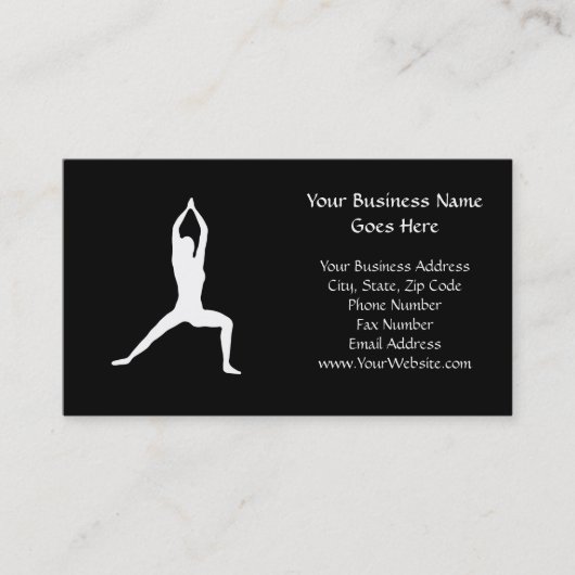 白黒戦士のヨガの姿勢のシルエット 名刺 (正面)