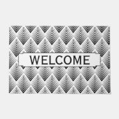 白黒扇花のアールデコ模様 ドアマット (正面)