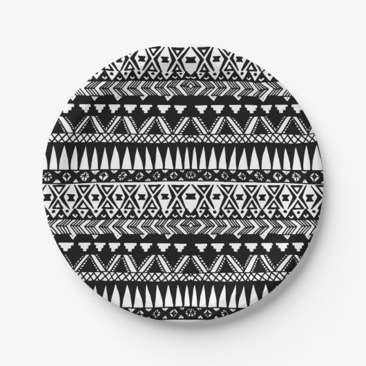 白黒手描きのモダンな種族のアズテック人 ペーパープレート (正面)
