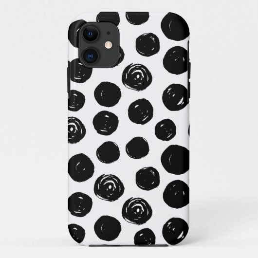 白黒手描きの水彩画の水玉模様 Case-Mate iPhoneケース (裏面)