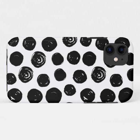 白黒手描きの水彩画の水玉模様 Case-Mate iPhoneケース (裏面(横))