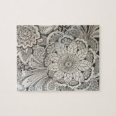 白黒手描きの花柄 ジグソーパズル (横)