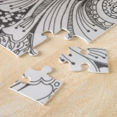 白黒手描きの花柄 ジグソーパズル (側面)