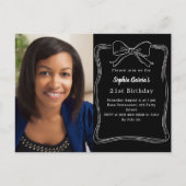 白黒手描きボウフォト誕生日 インビテーションポストカード (正面)