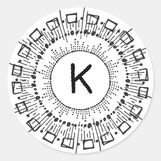 白黒手描き円線スターバスト ラウンドシール (正面)