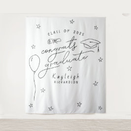 白黒手描き卒業写真の背景 タペストリー