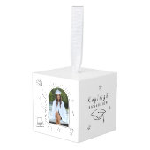 白黒手描き卒業写真ブロック キューブオーナメント (正面アングル)