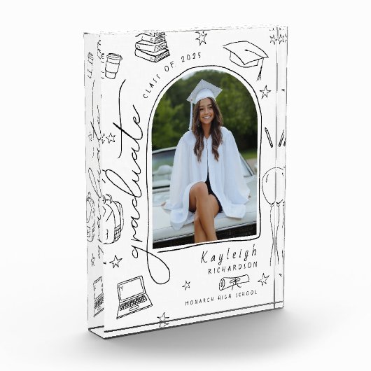 白黒手描き卒業写真ブロック フォトブロック (左)