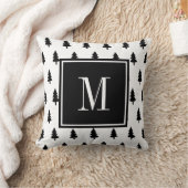 白黒手描き松モノグラミニマルム クッション (ブランケット)