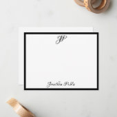 白黒手書きスクリプトモノグラムテンプレート ノートカード (正面/裏面インサイチュ)