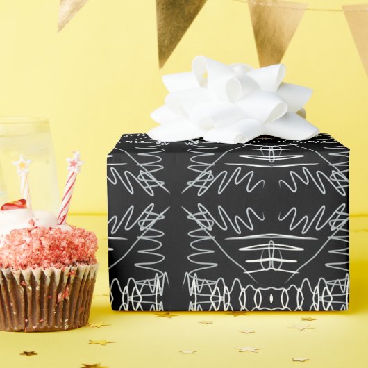 白黒抽象デザイン ラッピングペーパー (誕生日パーティー)