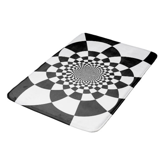白黒抽象的なハイパータイルのチェッカー バスマット (アングル)