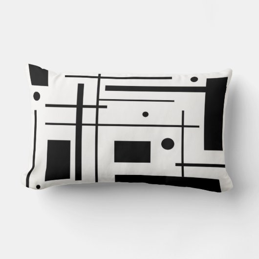 白黒抽象美術のLumbarの装飾用クッション ランバークッション (正面)