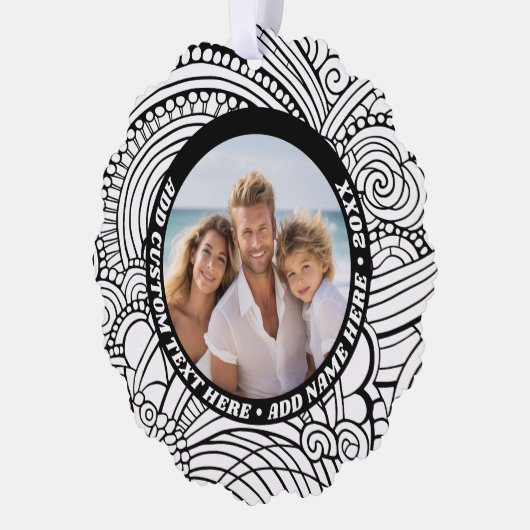 白黒抽象芸術の着色 – クリスマスフォト オーナメントカード (左)