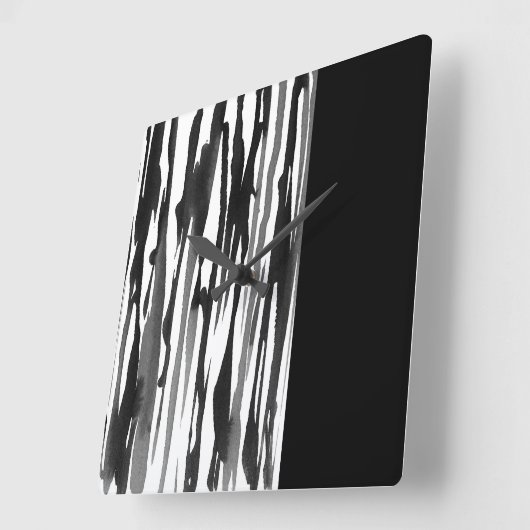 白黒抽象芸術は縞で飾ります スクエア壁時計 (傾斜)